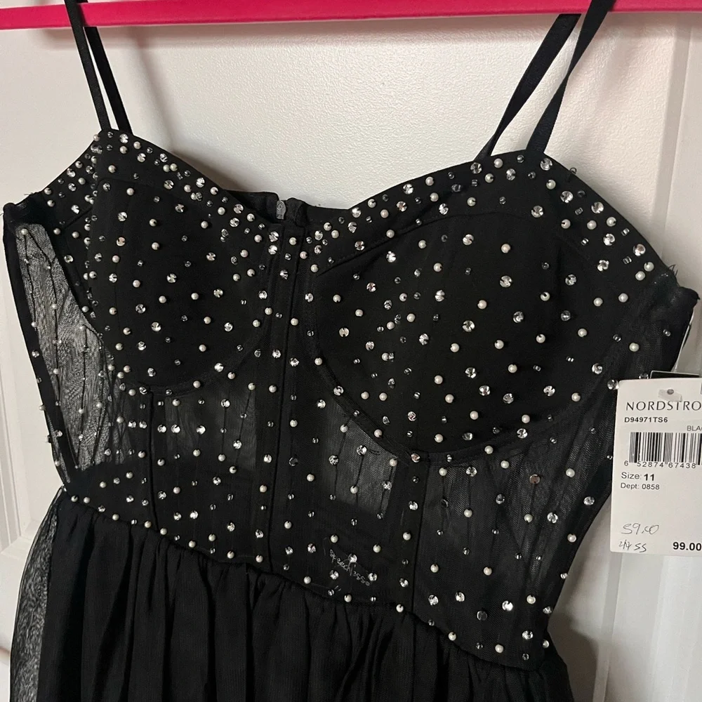 Speechless Black Rhinestone Mesh Bustier Tulle Mini Dress